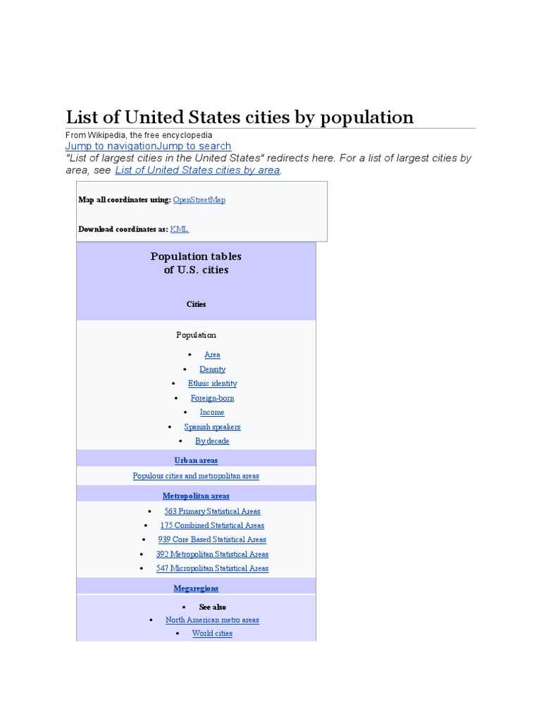 United States Cities by Population PDF Metropolitan Area United States Census Bureau