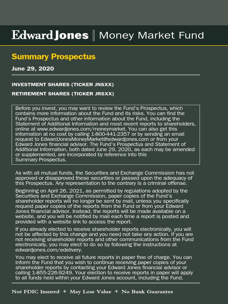 Edward Jones Money Market Fund Summary PDF Investment Fund Money