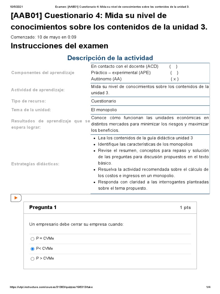 Examen - (AAB01) Cuestionario 4 - Mida Su Nivel de Conocimientos Sobre ...