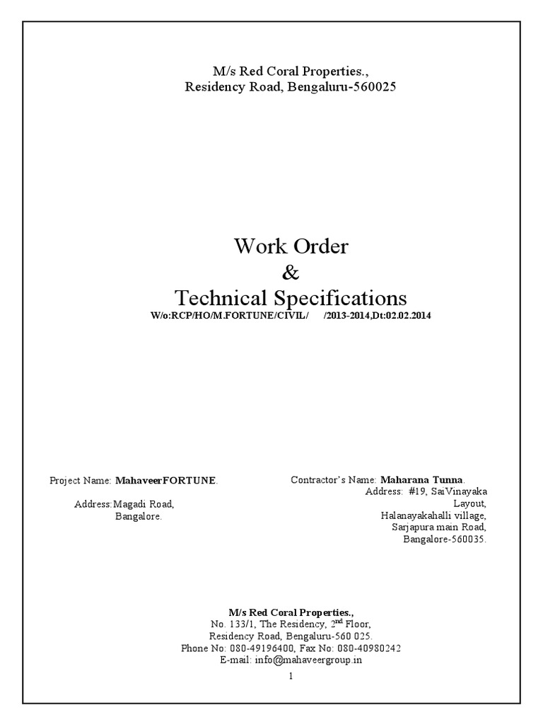 Work Order for Mahaveer Fortune Project | PDF | Concrete | Indemnity