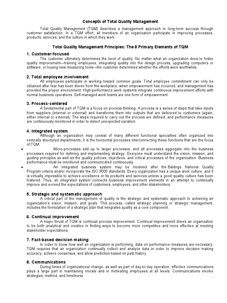 Concepts of Total Quality Management | PDF | Quality Management ...