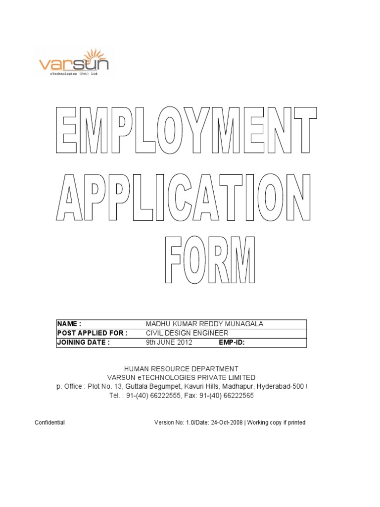 Civil Engineer Job Application | PDF | Labour
