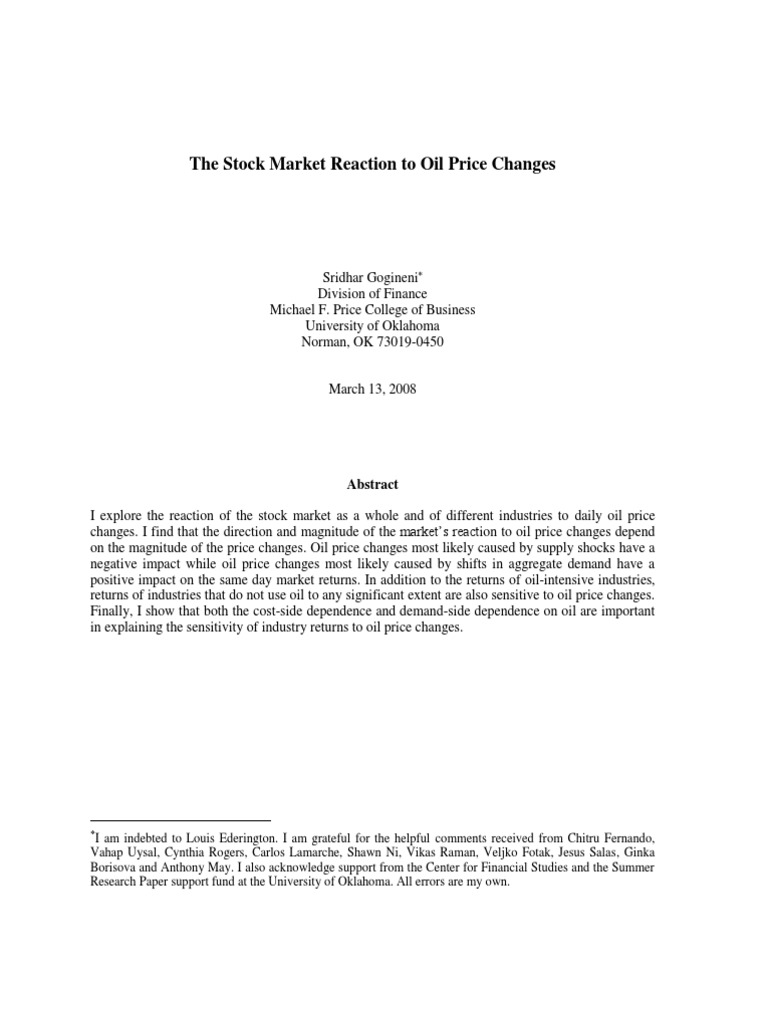 Stock Market Response to Oil Price Changes | PDF | Price Of Oil ...