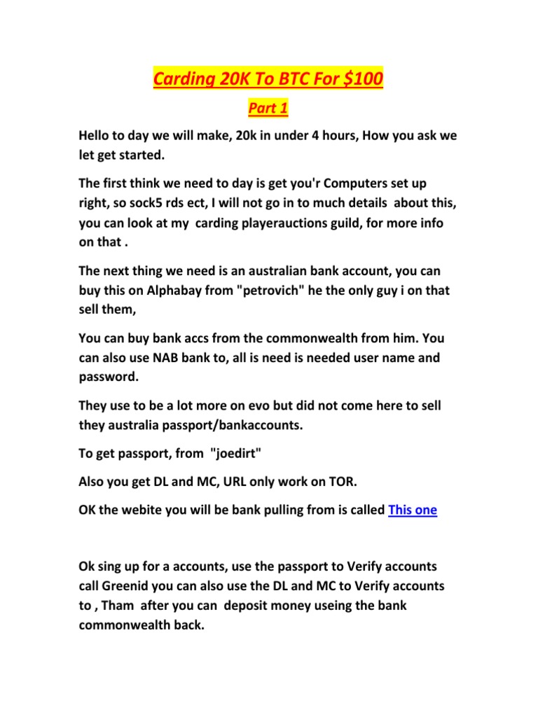 Carding 20K To Bitcoin For 100 PDF Bitcoin Payments