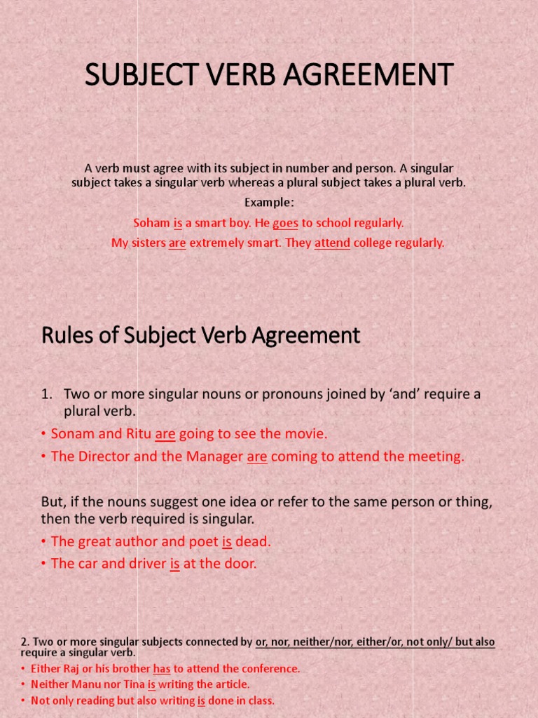 Subject Verb Agreement | PDF | Grammatical Number | Plural