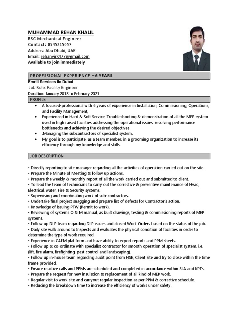 Facility Engineer Resume... DBX | PDF | Energy And Resource | Science