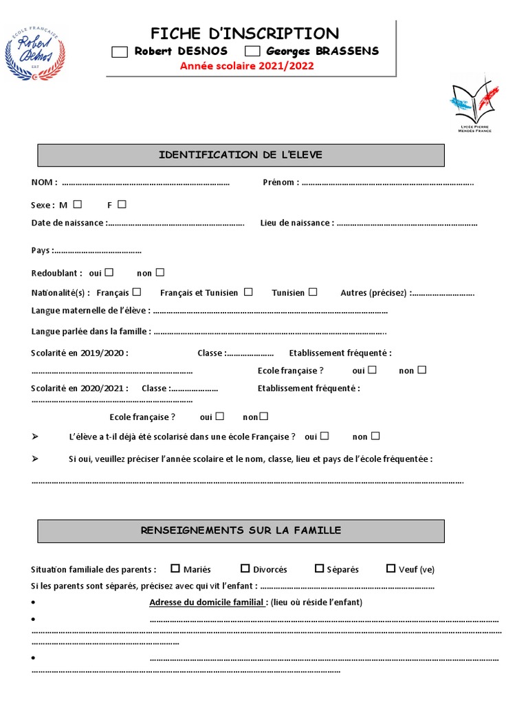 FicheInscription 21-22 | PDF | Passeport | Certificat de naissance