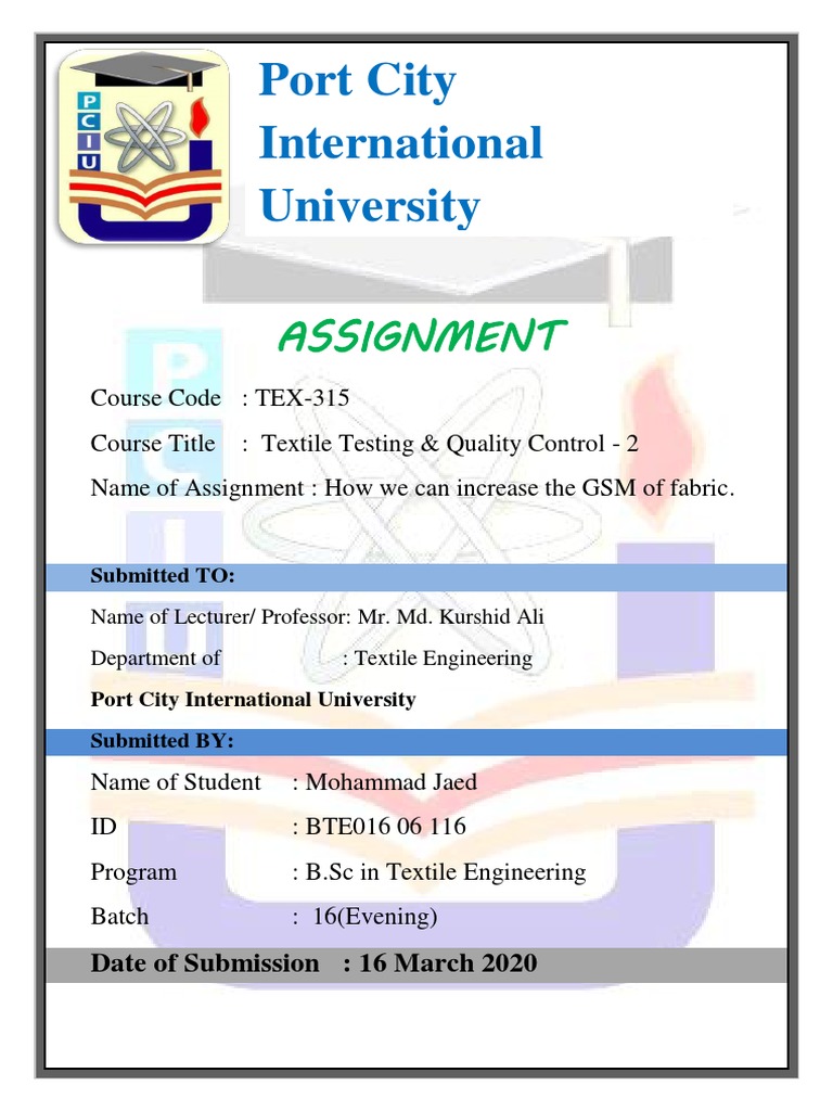 Textile Testing Assignment Cover Page | PDF