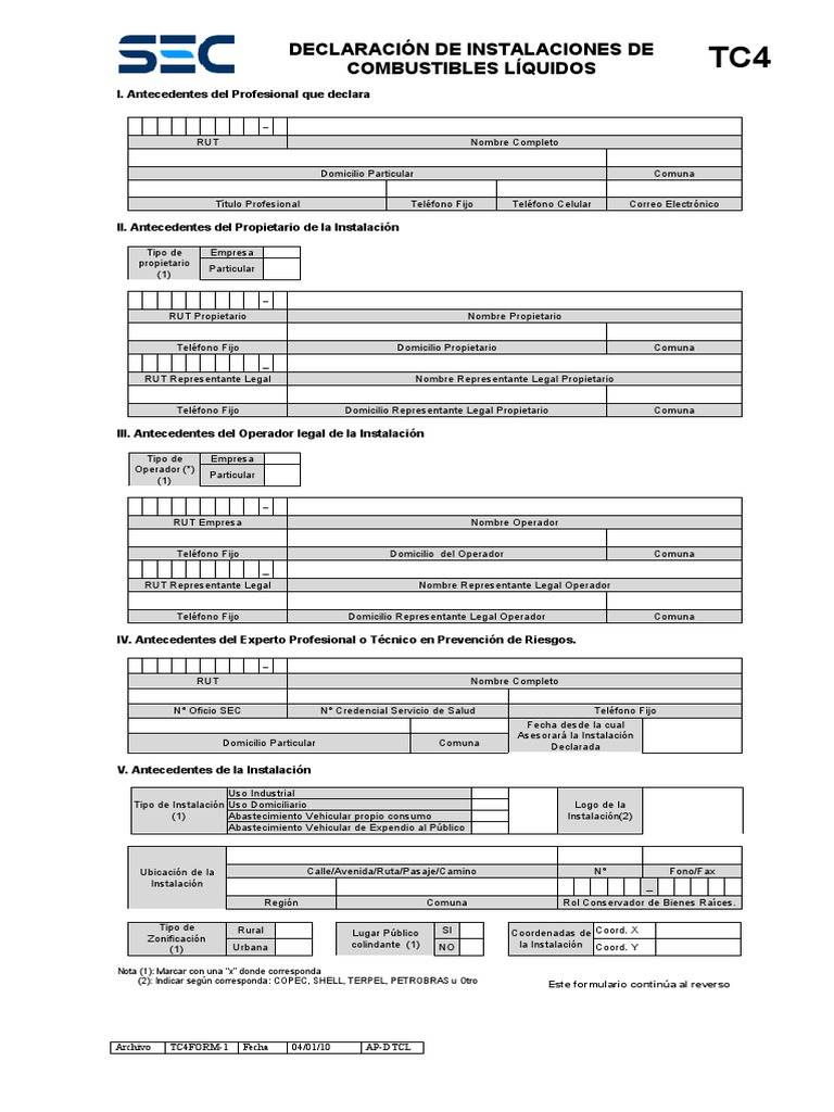 Declaración de Instalaciones TC4 | PDF | Regulación | Science