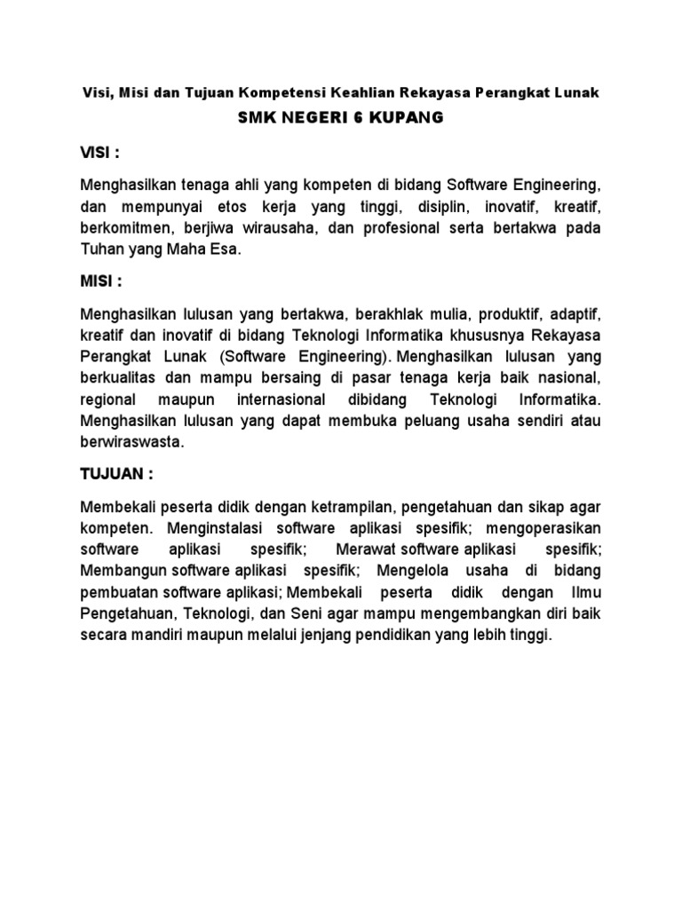 Visi dan Misi Rekayasa Perangkat Lunak | PDF