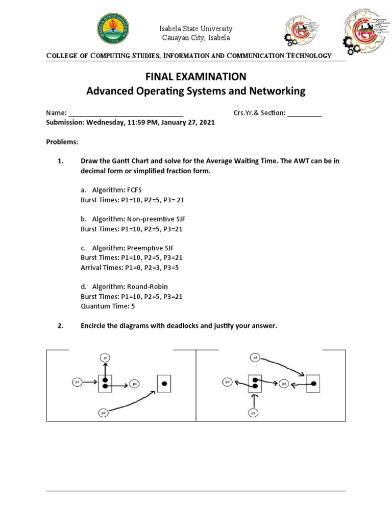 Final Examination Advanced Operating Systems and Networking | PDF ...
