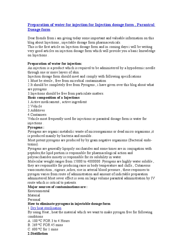 Preparation of Water for Injection | PDF | Dose (Biochemistry) | Chemistry