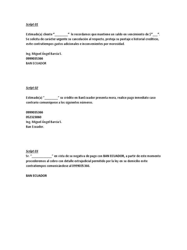 Script Cobranzas Personalizado | PDF | Finanzas y dinero