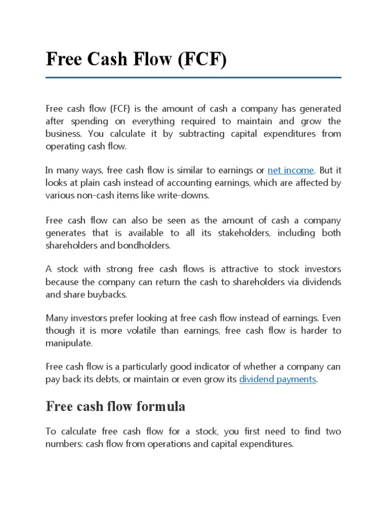 Understanding Free Cash Flow Basics | PDF | Free Cash Flow | Cash Flow  Statement