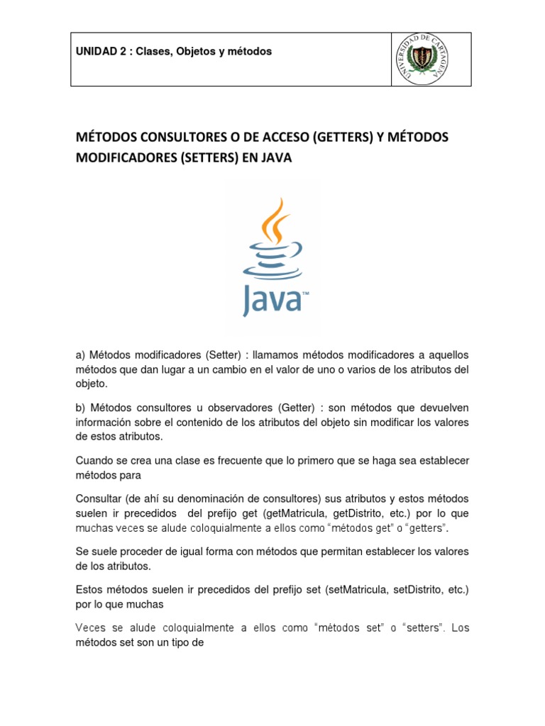 Métodos Getters y Setters en Java | PDF