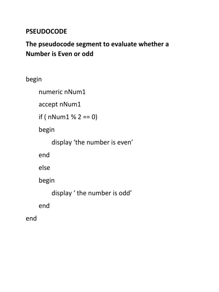 Pseudocode The Pseudocode Segment To Evaluate Whether A Number Is Even ...