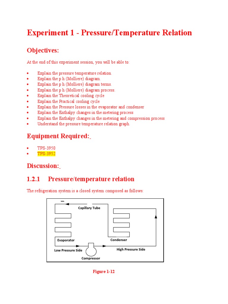 Experiment 1 Refrigeration PDF Evaporation Heat