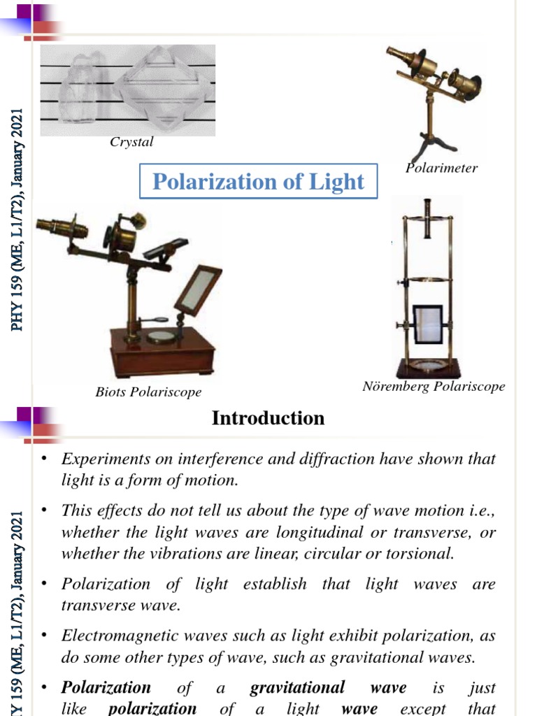 Polarization Of Light Jan2021 Pdf Polarization Waves Waves