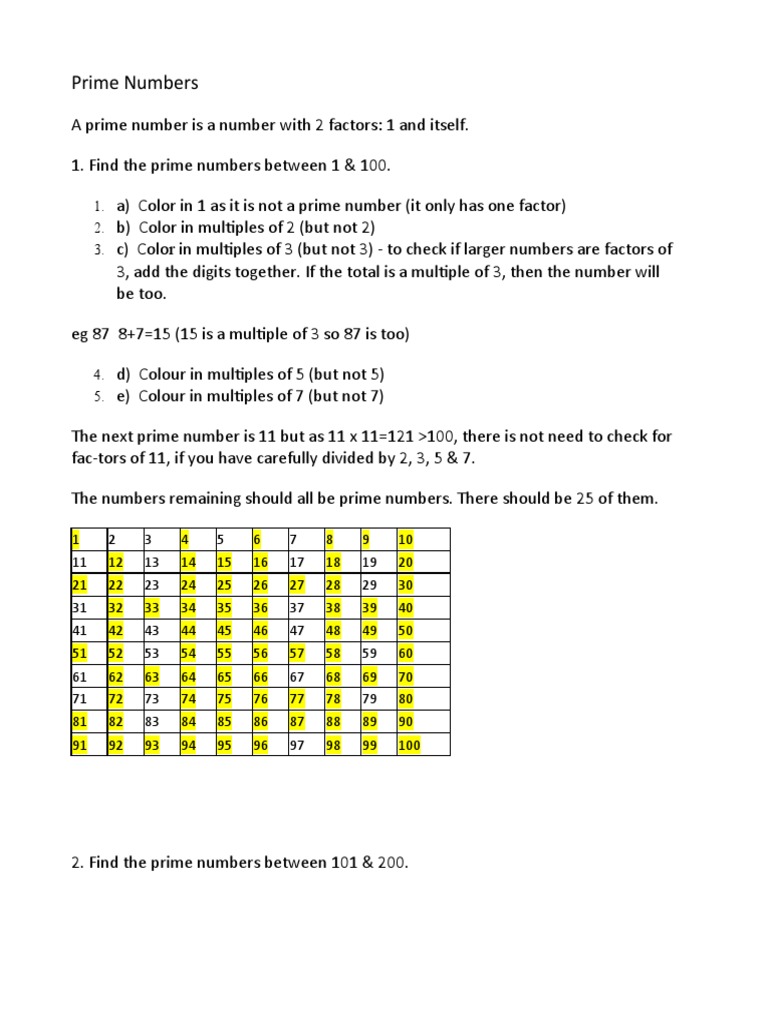 Prime Numbers from 1 to 200 | PDF | Numbers | Discrete Mathematics