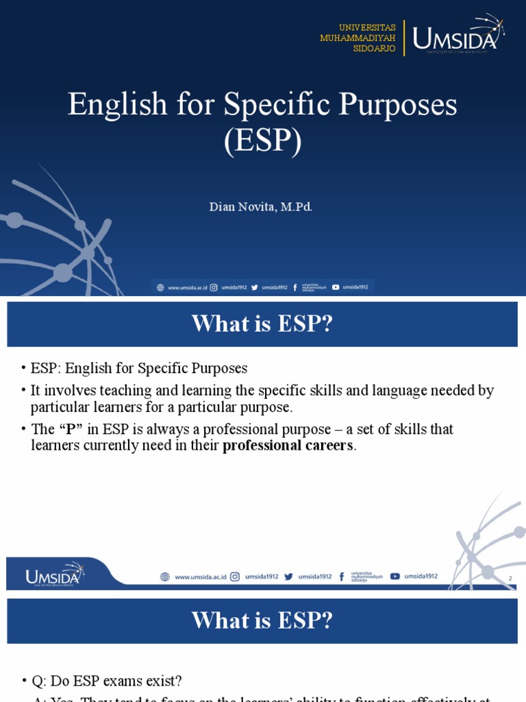 English For Specific Purposes (ESP) : Dian Novita, M.PD | PDF
