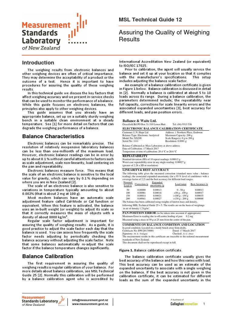 Weighing Results Quality Assurance Guide | PDF | Weighing Scale ...
