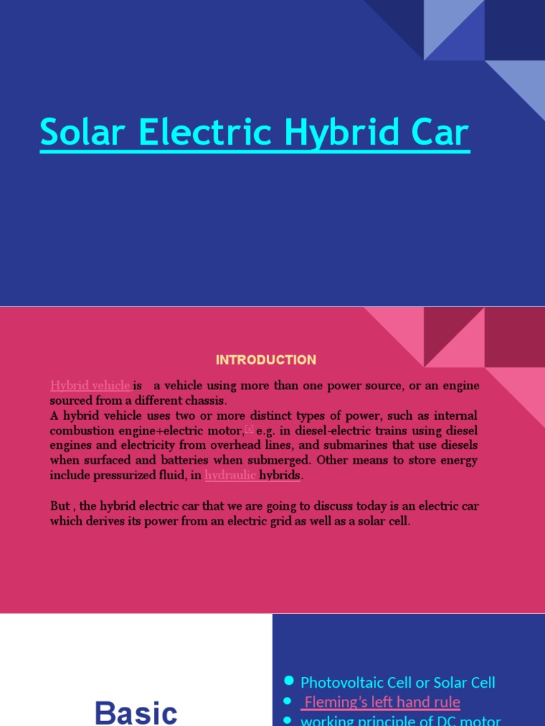 Solar Electric Hybrid Car | PDF | Solar Power | Hybrid Vehicle