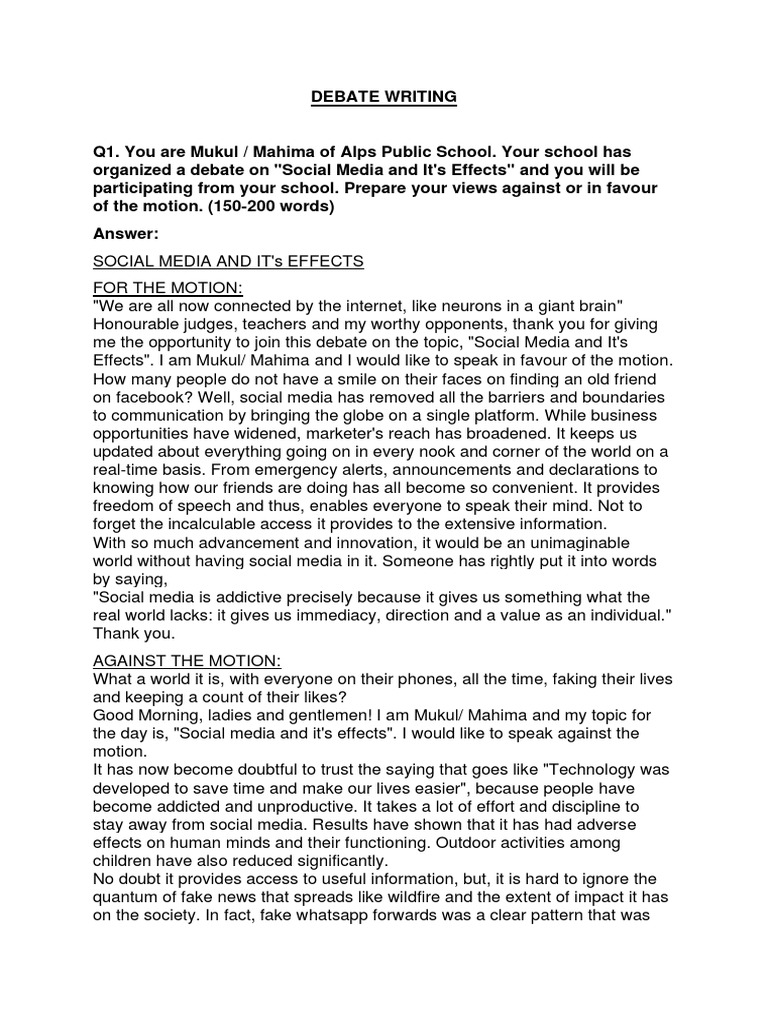 Debate Writing | PDF | Social Media | Popular Culture & Media Studies