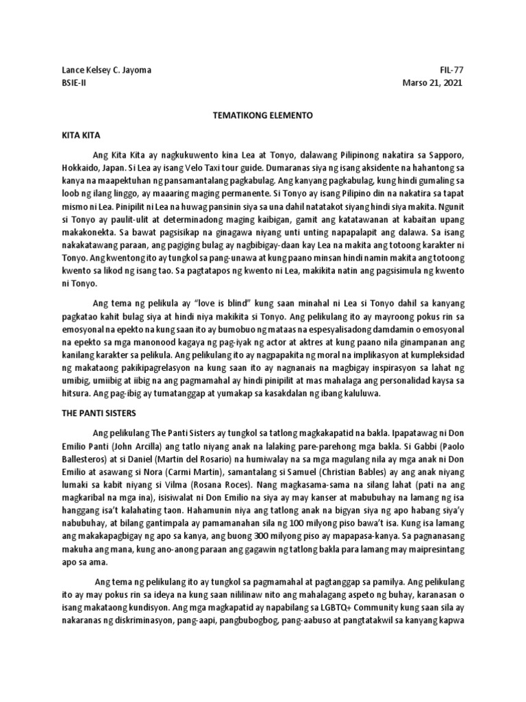 Mga Tematikong Elemento | PDF