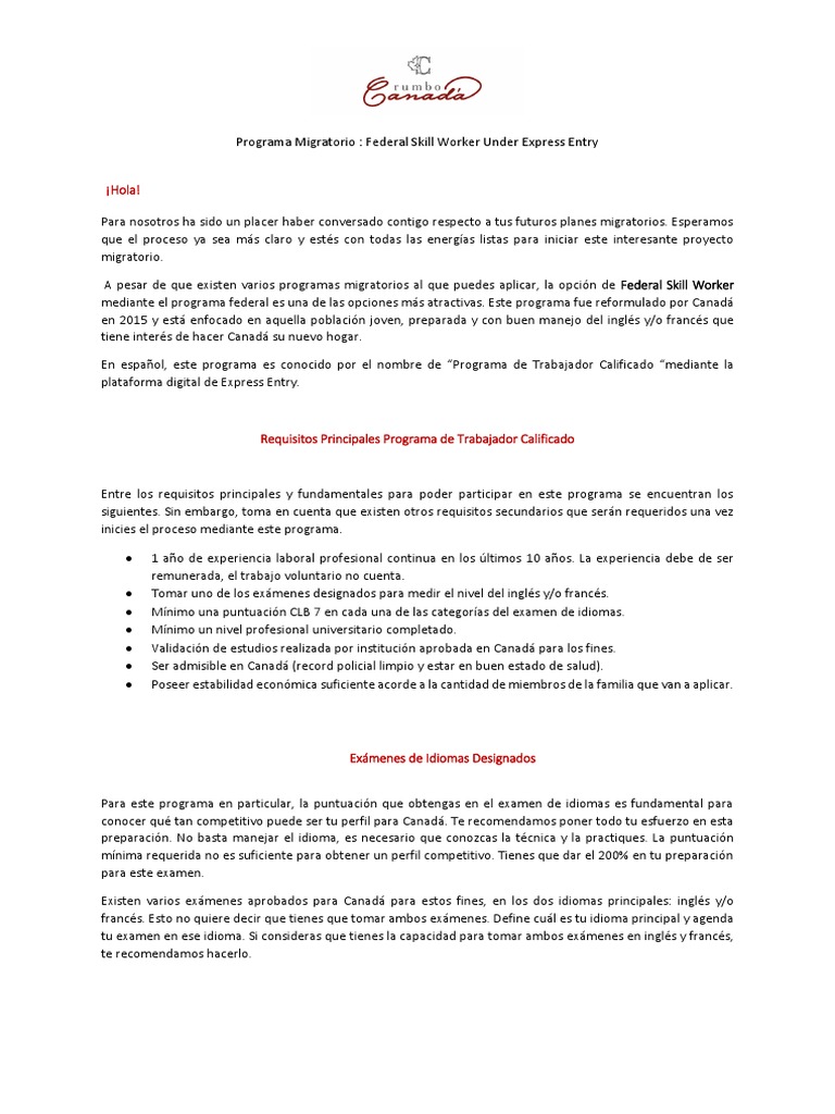 FSW EE & Fees 2020 PDF Canadá Prueba (evaluación)
