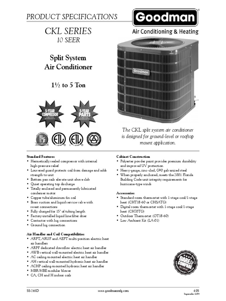 CKL Series Split System Air Conditioner Download Free PDF