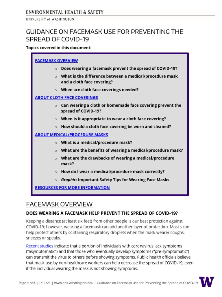 Facemask Guidance COVID 19 | PDF | Occupational Safety And Health | Safety
