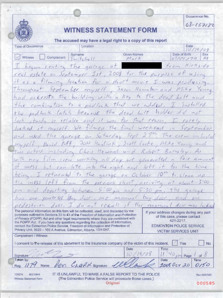 Mark Twitchell's Second Written Statement To Police | PDF