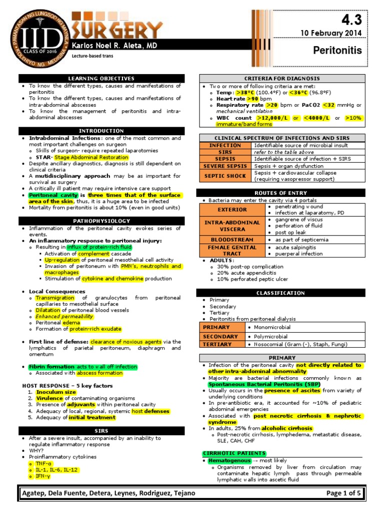 Understanding Abdominal Sepsis and Peritonitis | PDF | Peritoneum | Sepsis