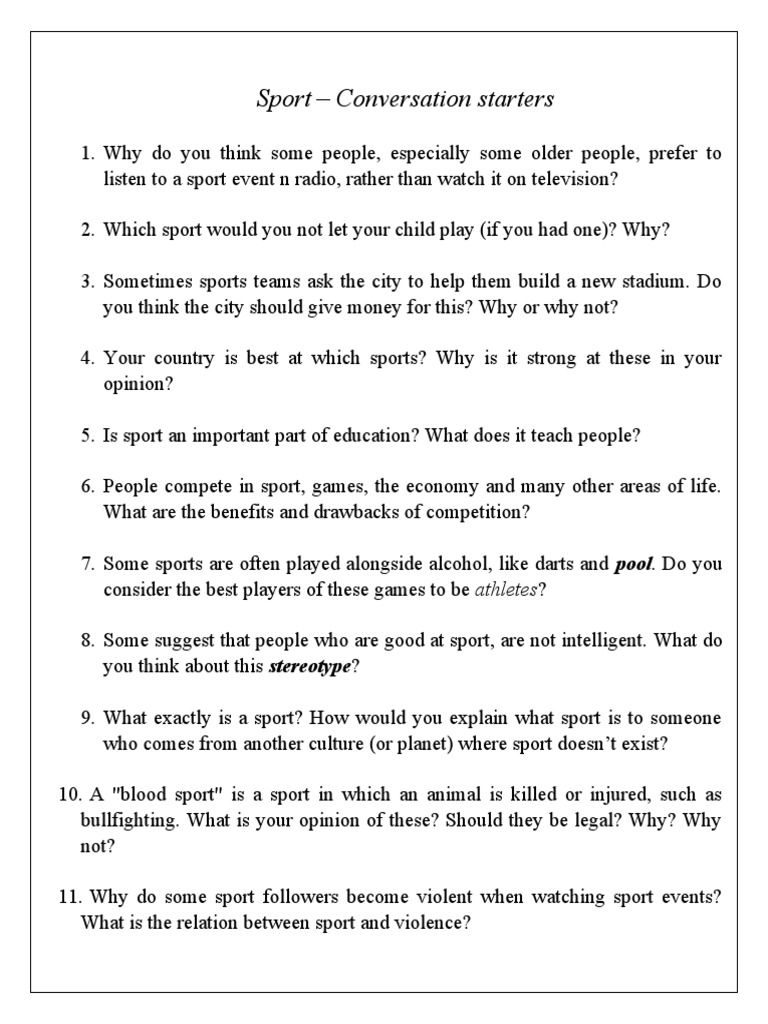 Engaging Sports Discussion Starters | PDF | Sports & Recreation
