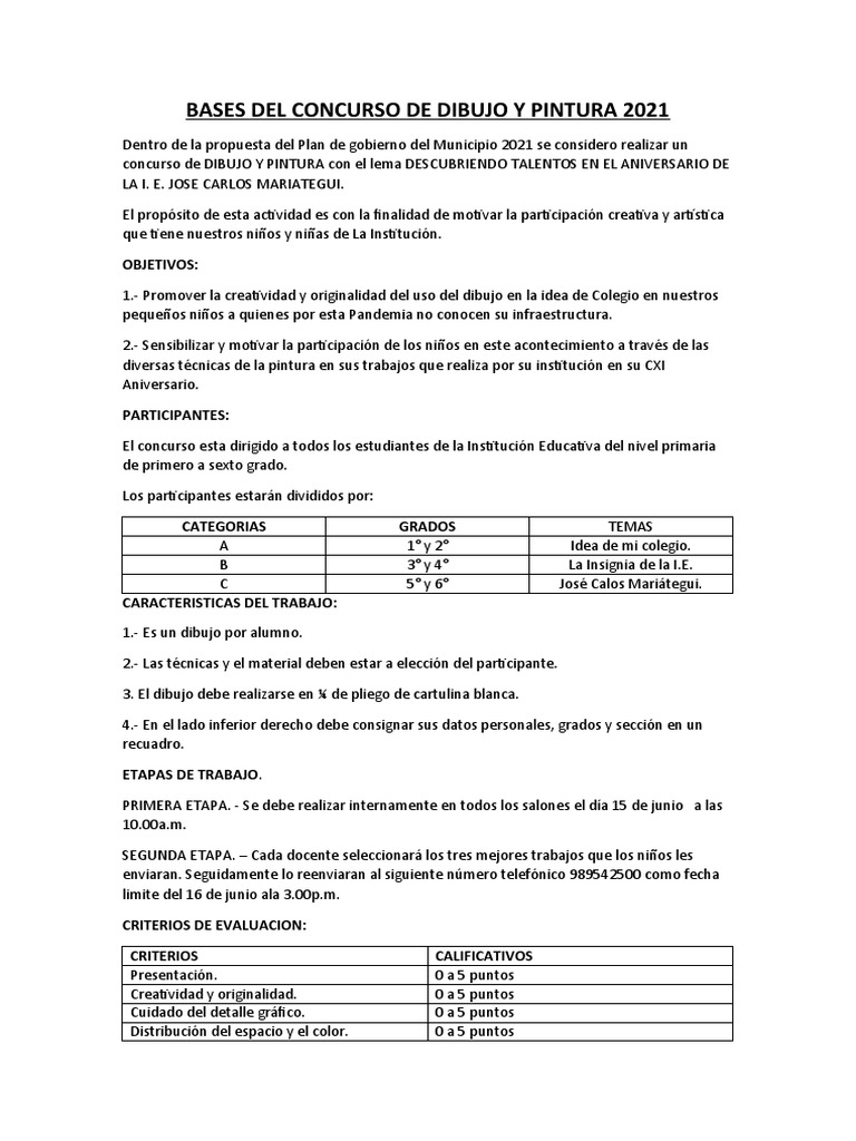 Bases Del Concurso De Dibujo Y Pintura 2021 PDF Dibujo Pinturas