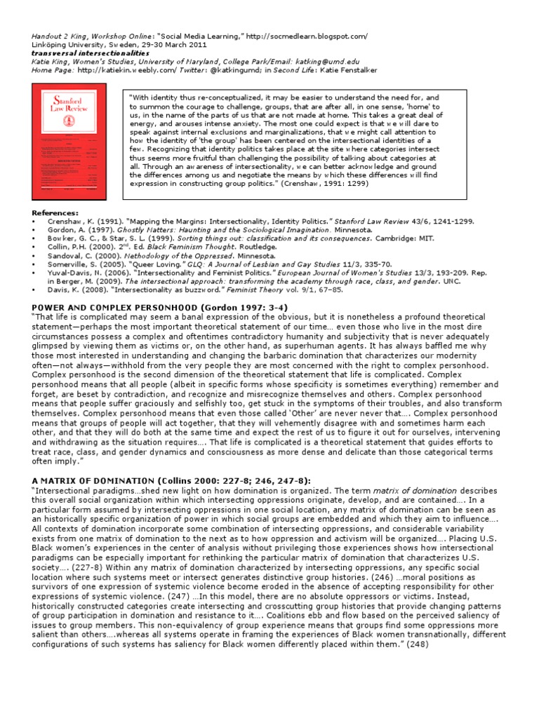 Handout2 Intersect Sweden11 | PDF | Intersectionality | Identity ...