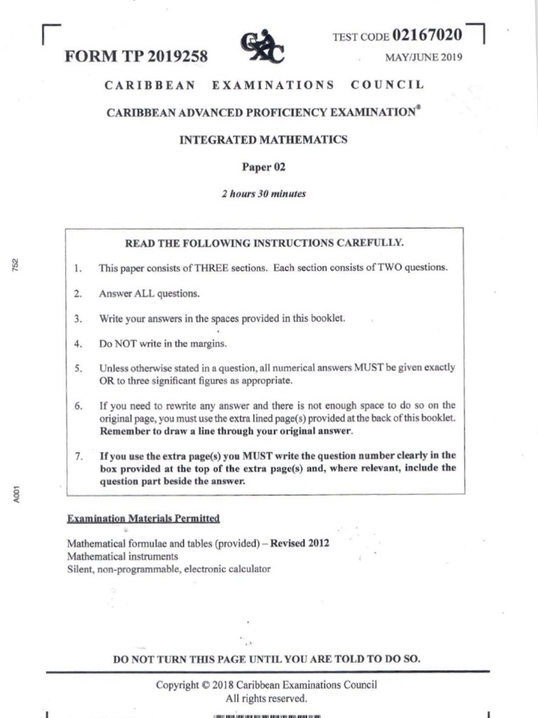 CAPE Integrated Mathematics 2019 P2 | PDF