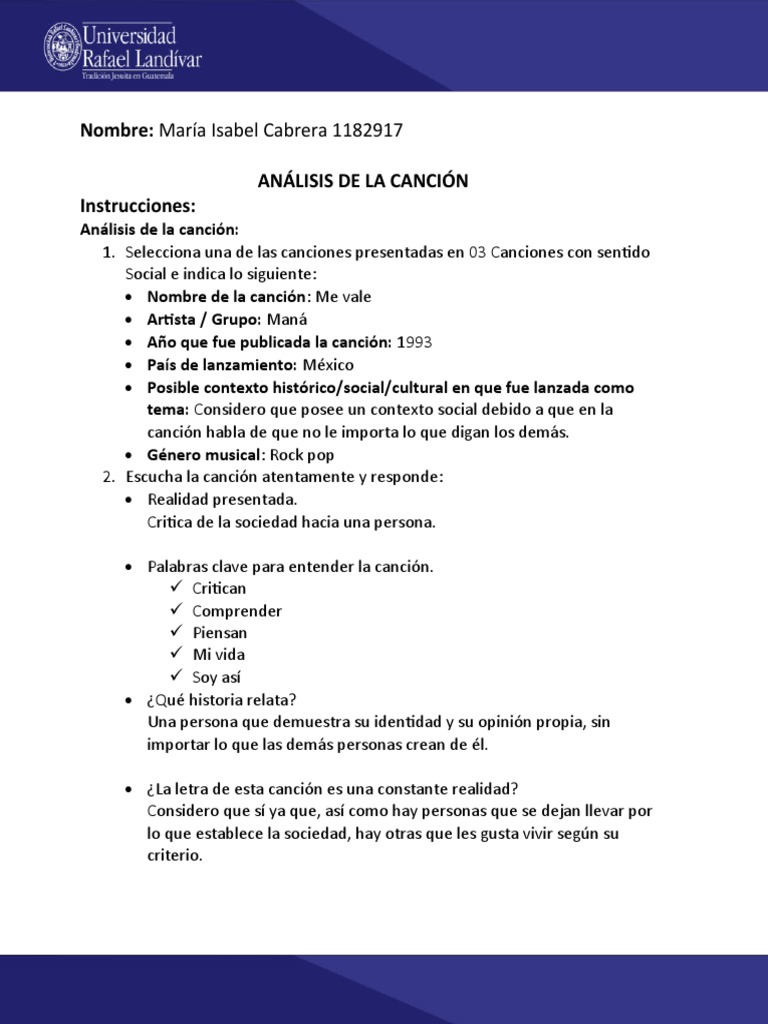 Análisis de La Canción PDF