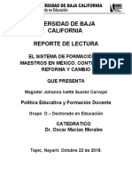 El Sistema de Formación de Maestros en México. Continuidad, Reforma y Cambio - Reporte de Lectura 2 - Johanna Ivette Suarez Carvajal