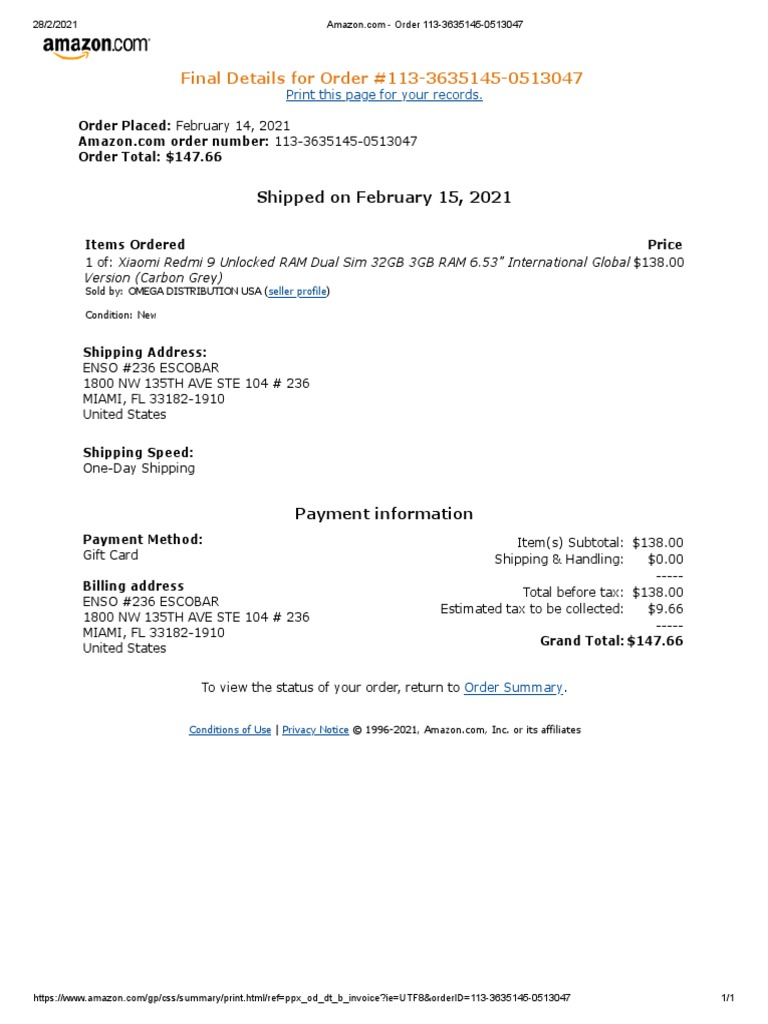 Order 113-3635145-0513047 | PDF