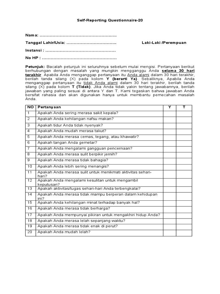 SRQ20-Mental-Health-Screening | PDF