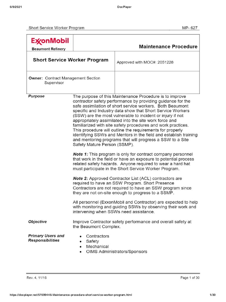 Exxon SSW Maintenance Procedure | PDF