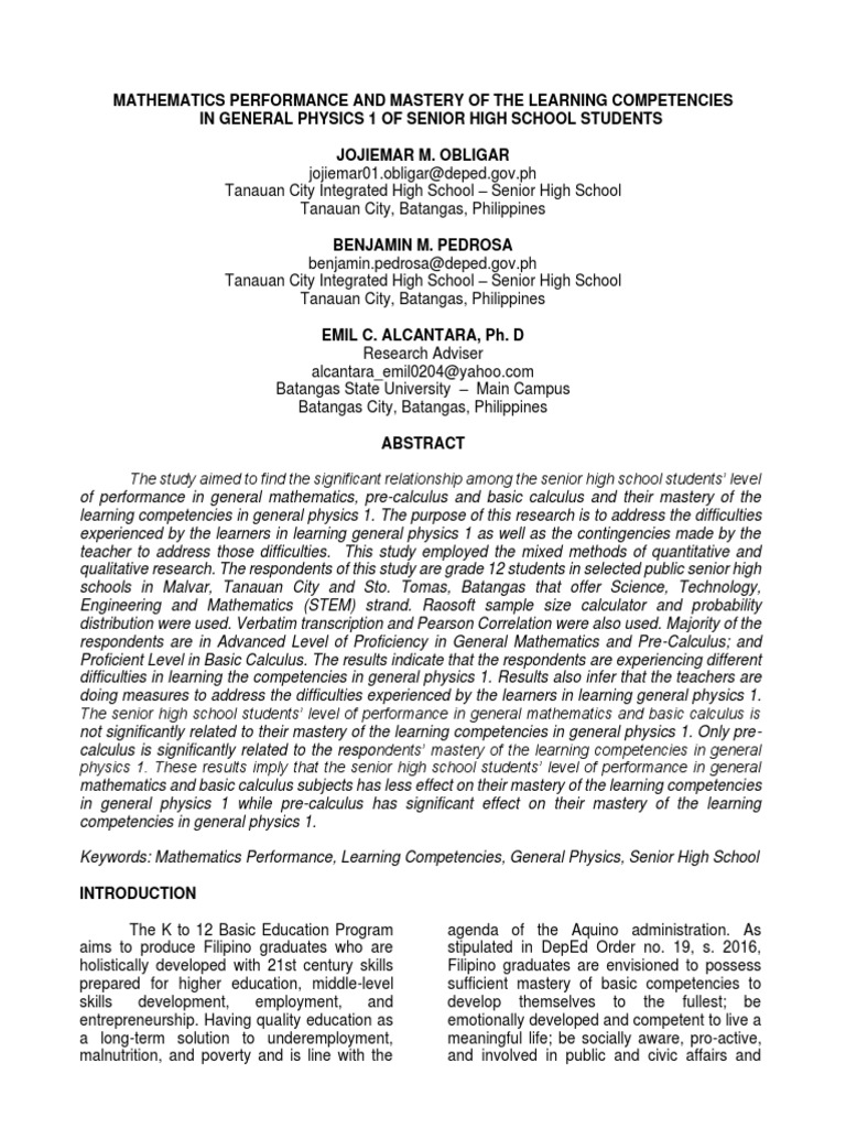 Sample of Quantitative Research PDF Physics Learning