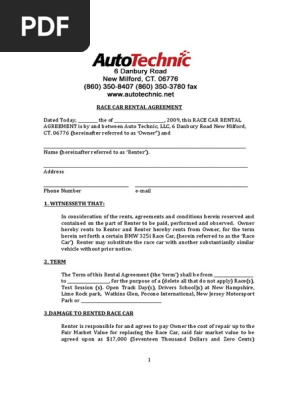 Race Car Rental Agreement PDF