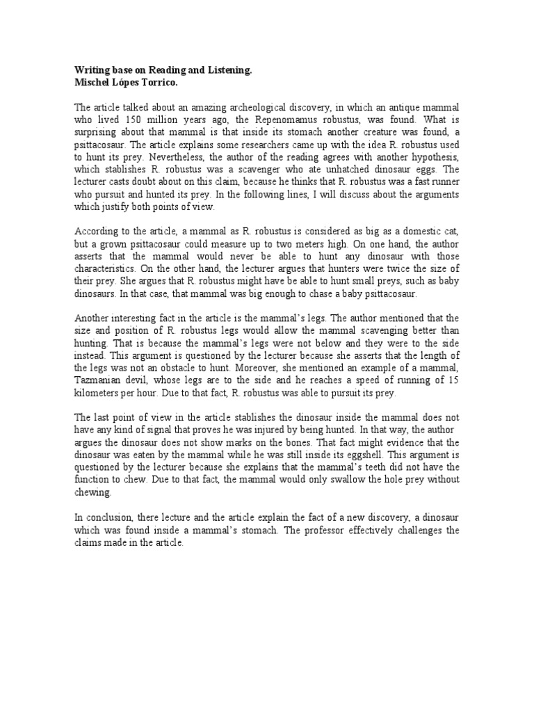 Writing Base On Reading and Listening. Mischel Lópes Torrico | PDF ...