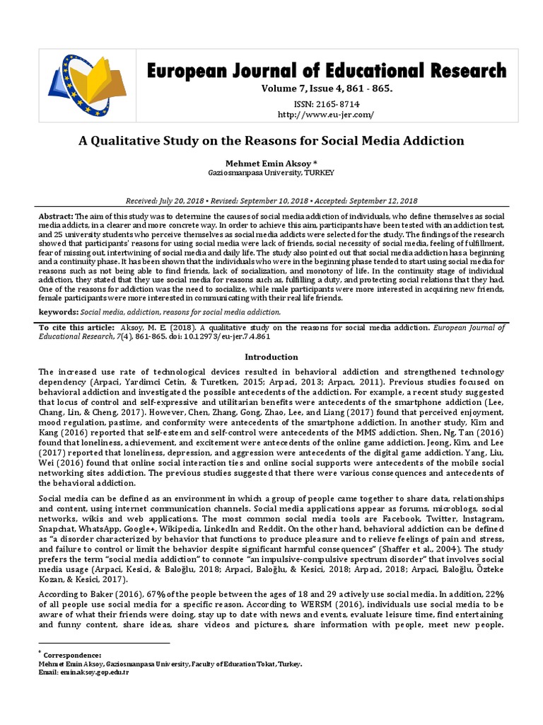 A Qualitative Study On The Reasons For Social Media Addiction | PDF ...