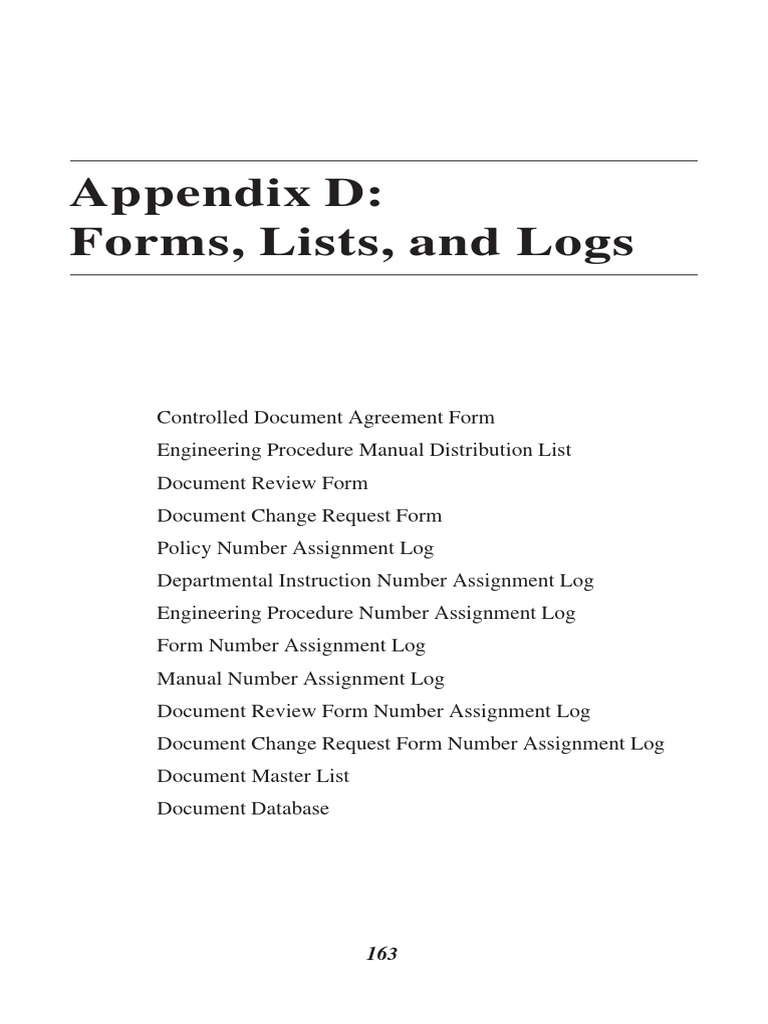 Appendix D: Forms, Lists, and Logs: 4-Oct-A001 JMR | PDF | Information ...