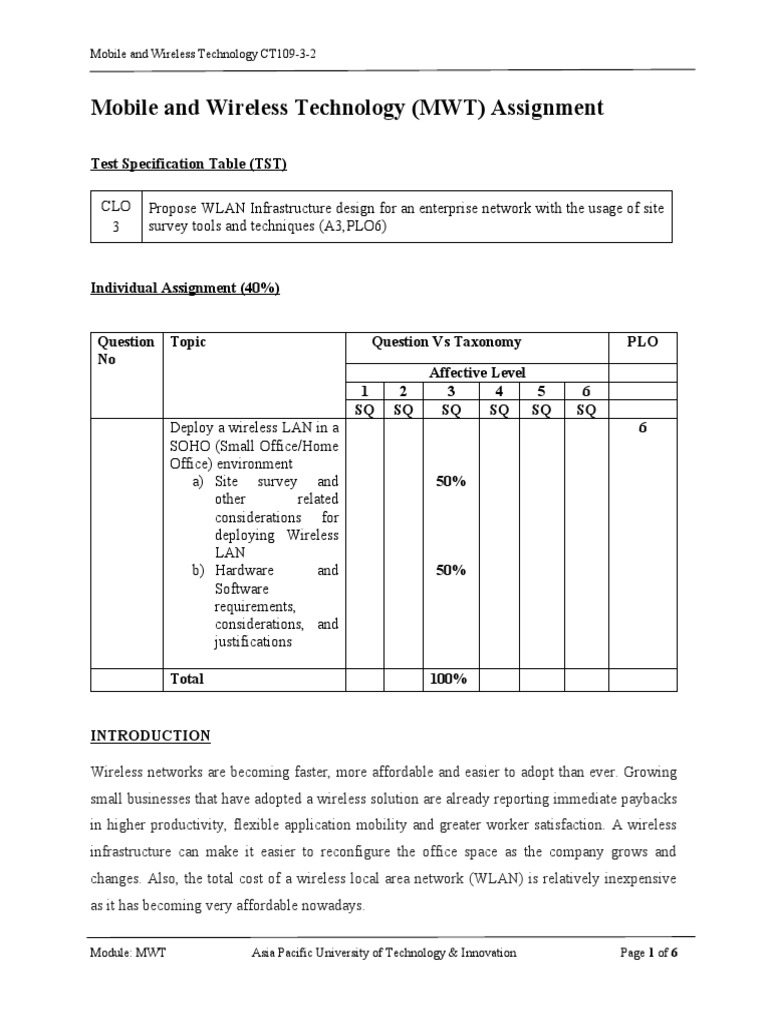 Individual MWT Assignment Question PDF Wireless Lan Wireless