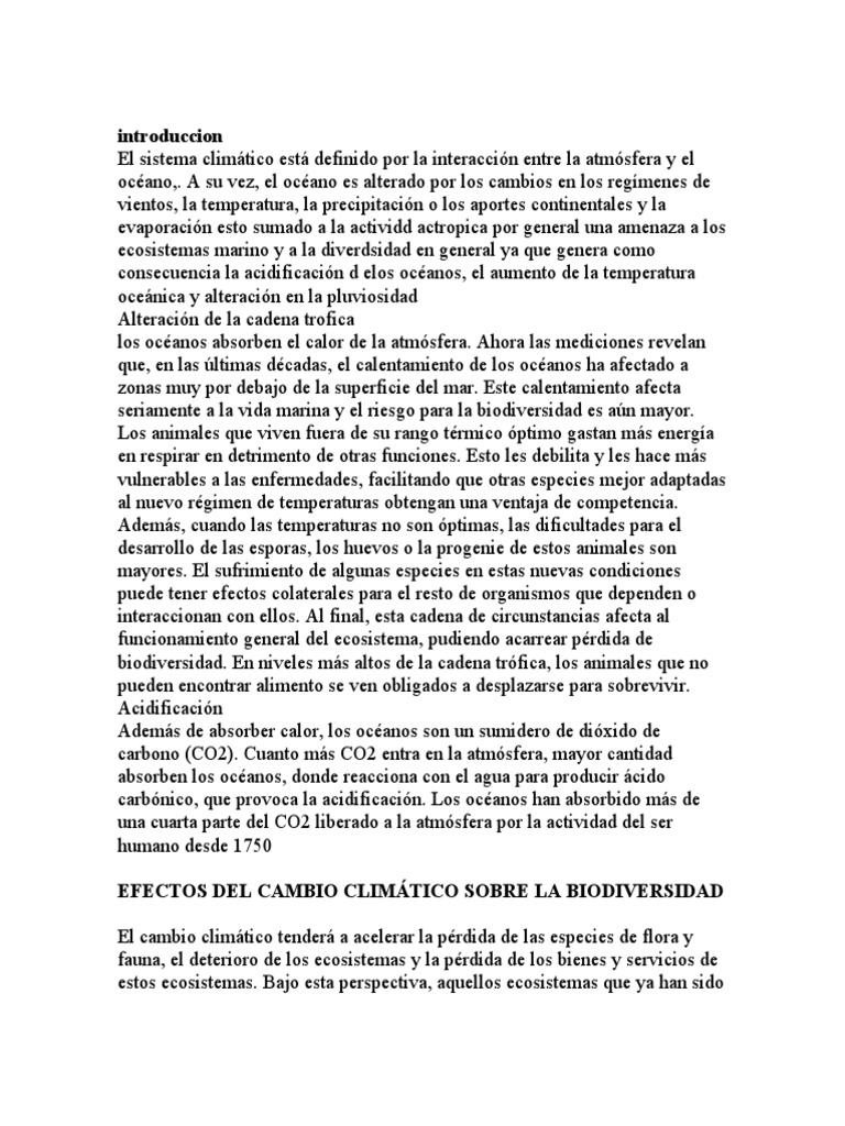 Impacto del Cambio Climático en la Biodiversidad Marina | PDF | Gases ...