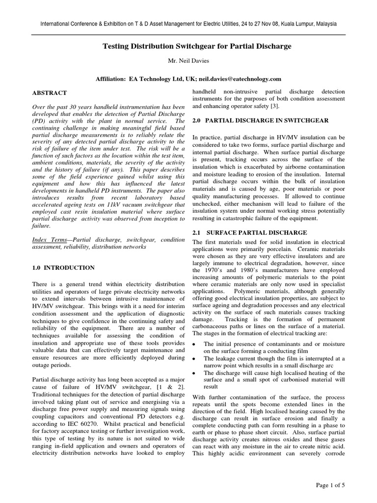 Partial Discharge in R&B Switchgear | PDF | Electrical Components ...